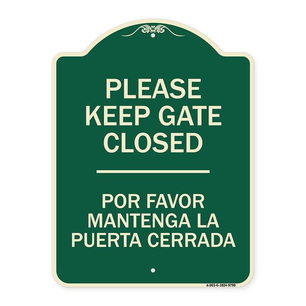 Signmission Designer Series-Please Keep Gate Closed Por Favor Mantenga La Puerta Cerrada, 24" x 18", G-1824-9790 A-DES-G-1824-9790 - main
